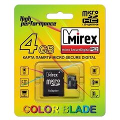 Карта памяти Mirex microSDHC 4GB Class 4 + SD Adapter (13613-ADTMSD04)