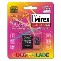 Карта памяти Mirex 16GB microSDHC Class 10 + SD adapter (13613-AD10SD16)
