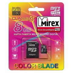 Карта памяти Mirex microSDHC 8GB Class 10 + SD adapter (13613-AD10SD08)