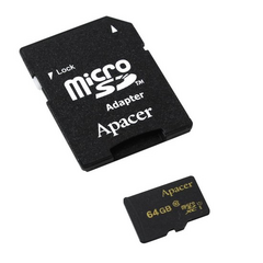 Apacer microSDXC 64GB Class 10 + SD Adapter (AP64GMCSX10U1-R)