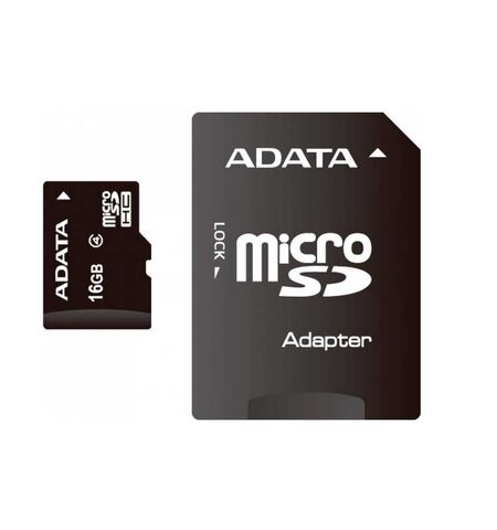 Карта памяти ADATA microSDHC 16GB Class 4 + SD Adapter (AUSDH16GCL4-RA1)