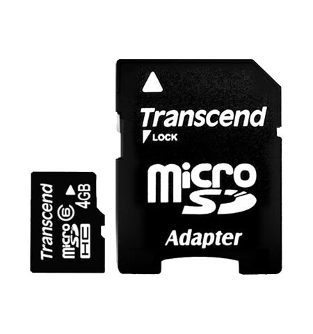 Карта памяти Transcend microSDHC 4GB Class 6 + SD Adapter (TS4GUSDHC6)