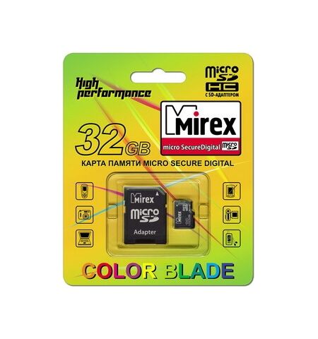 Карта памяти Mirex 32GB microSDHC Class 4 + SD Adapter (13613-ADTMSD32)