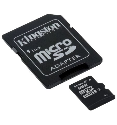 Карта памяти Kingston microSDHC 8GB Class 4 + SD Adapter (SDC4/8GB)