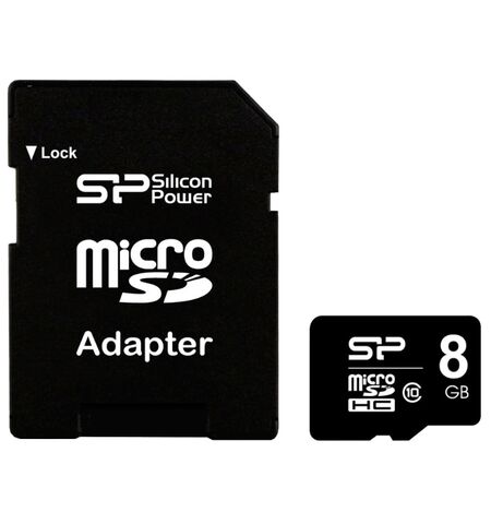 Карта памяти Silicon Power 8GB MicroSDHC Class 10 (SP008GBSTH010V10-SP) + SD Adapter