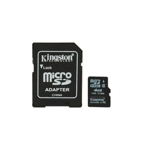 Карта памяти Kingston microSDHC 4GB Class 4 + SD Adapter (SDC4/4GB)