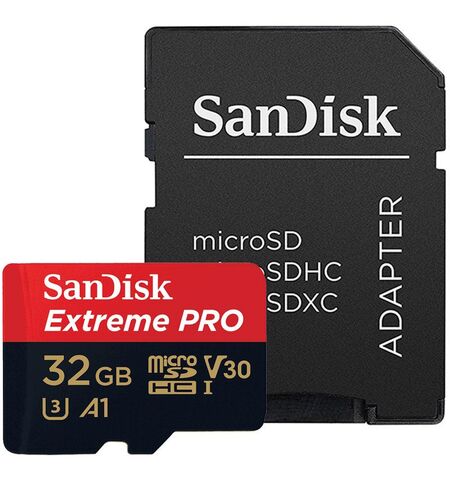 Карта памяти SanDisk Extreme PRO microSDHC 32GB Class10 UHS-I U3 V30 A1 with SD Adapter (SDSQXCG-032G-GN6MA)