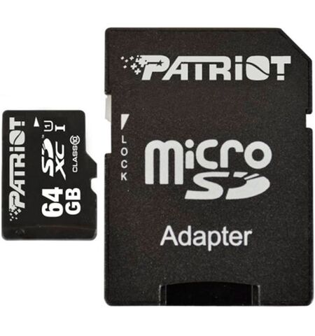 Карта памяти Patriot LX Series microSDXC 64GB Class 10 + SD Adapter (PSF64GMCSDXC10)