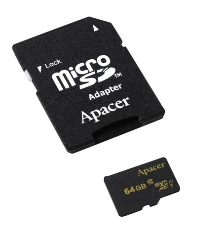 Карта памяти Apacer microSDXC 64GB Class 10 + SD Adapter (AP64GMCSX10U1-R)