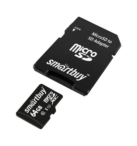 Карта памяти smartbuy 64GB microSDXC Class 10 UHS-I U1 + SD Adapter (SB64GBSDCL10-01)