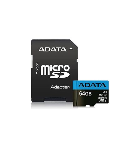 Карта памяти ADATA Premier microSDXC 64GB Class 10 UHS-I U1 V10 A1 with SD Adapter (AUSDX64GUICL10A1-RA1)