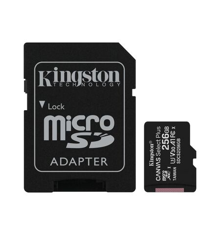 Карта памяти Kingston Canvas Select Plus microSDXC 256GB Class10 UHS-I U3 V30 A1 with SD Adapter (SDCS2/256GB)