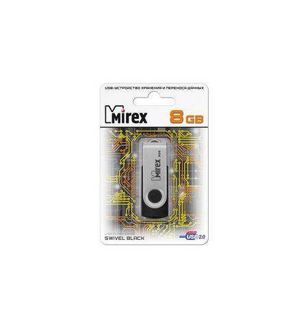 USB Flash Mirex SWIVEL RUBBER 8GB BLACK (13600-FMURUS08), 2-е