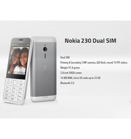 Кнопочный телефон Nokia 230 Dual Sim (RM-1172) Silver, 6-е