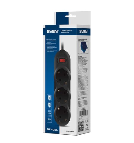 Сетевой фильтр SVEN SF-03L Black (3 розетки 3 м), 6-е