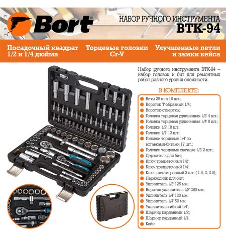 Набор инструментов Bort BTK-94 (94 предмета), 8-е