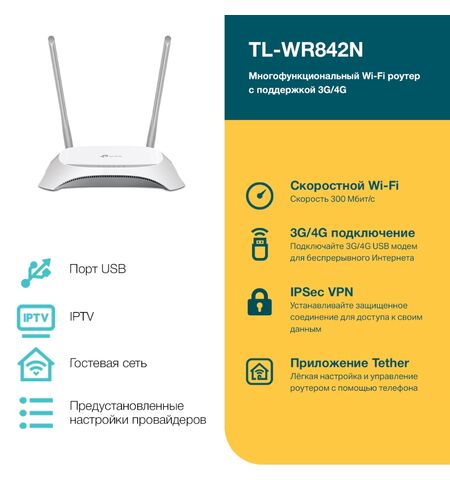 Многофункциональный Wi-Fi роутер с поддержкой 3G/4G TP-Link TL-WR842N v5.0, 4-е