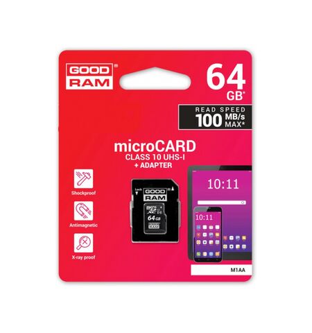 Карта памяти GOODRAM M1AA microSDXC 64GB Class10 UHS-I + SD Adapter (M1AA-0640R12), 4-е