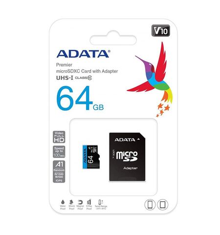 Карта памяти ADATA Premier microSDXC 64GB Class 10 UHS-I U1 V10 A1 with SD Adapter (AUSDX64GUICL10A1-RA1), 2-е фото товара в интерент-магазине freenet.by Карта памяти ADATA Premier microSDXC 64GB Class 10 UHS-I U1 V10 A1 with SD Adapter (AUSDX64GUICL10A1-RA1), 2-е