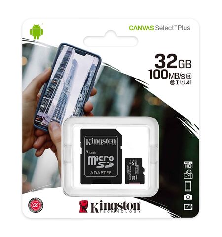 Карта памяти Kingston Canvas Select Plus microSDXC 32GB Class10 UHS-I U1 V10 A1 + SD Adapter (SDCS2/32GB), 3-е фото товара в интерент-магазине freenet.by Карта памяти Kingston Canvas Select Plus microSDXC 32GB Class10 UHS-I U1 V10 A1 + SD Adapter (SDCS2/32GB), 3-е