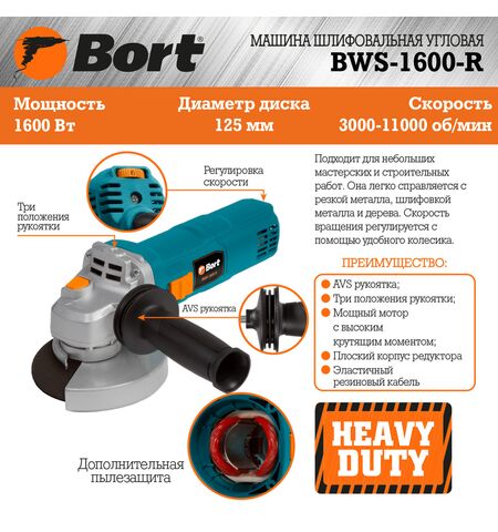 Угловая шлифмашина (болгарка) Bort BWS-1600-R, 11-е
