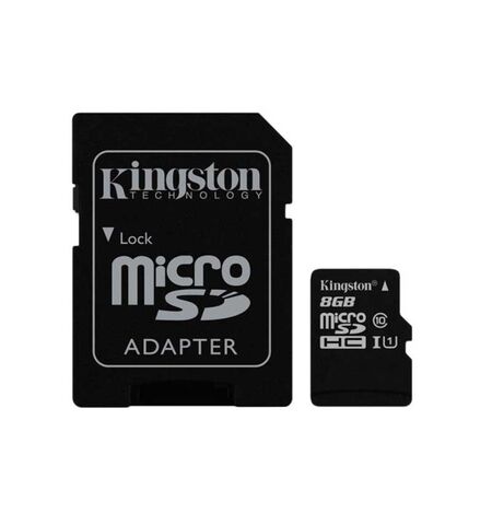Карта памяти Kingston microSDHC 8GB Class 10 + SD Adapter (SDC10/8GB)